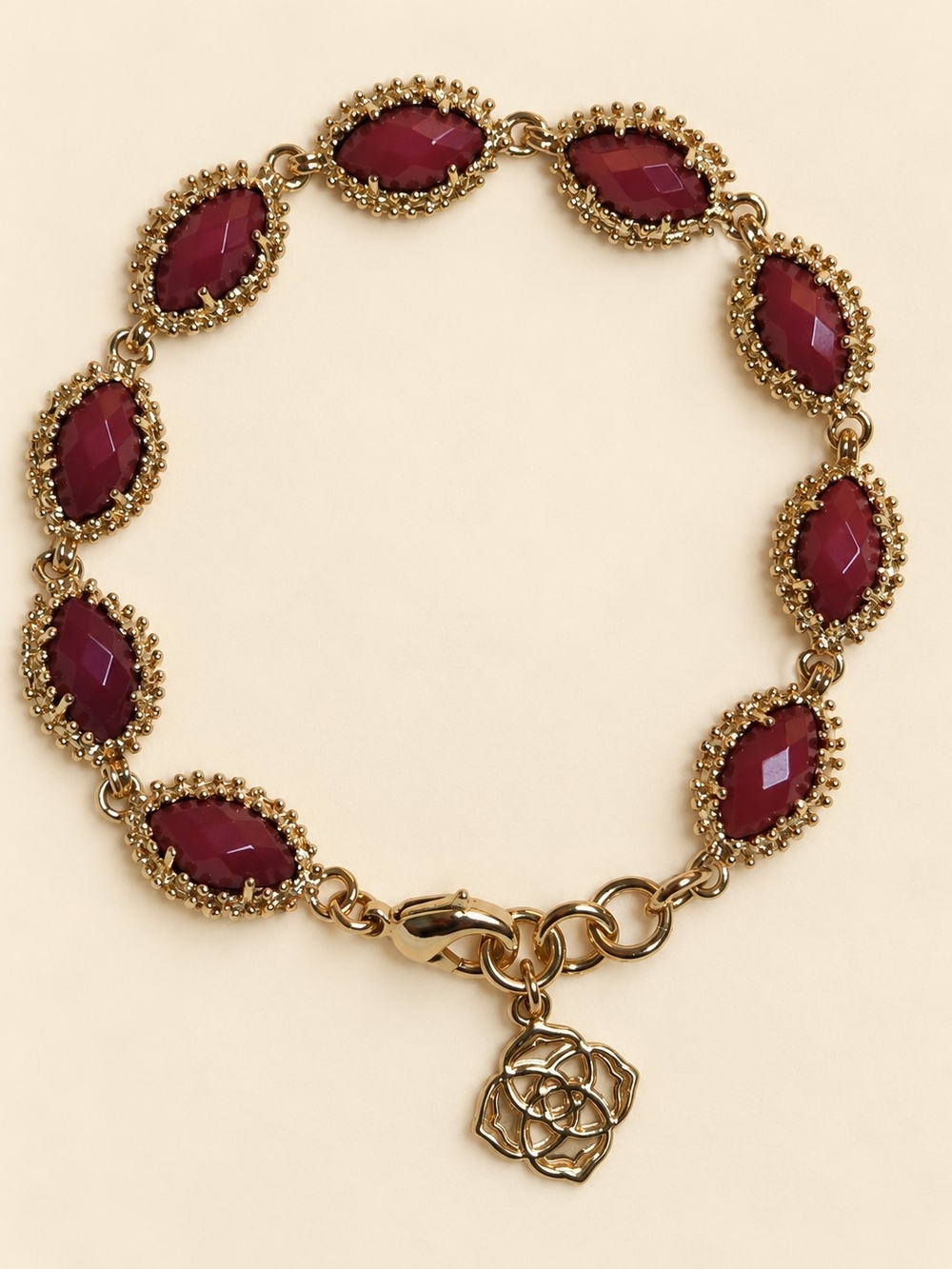 Kendra Scott Gold Bracelet with Burgundy Faceted Stones